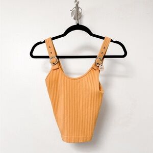 Bella‎ Seamless Adjustable Strap Accent Fall Ribbed Stretch Crop Tank Top